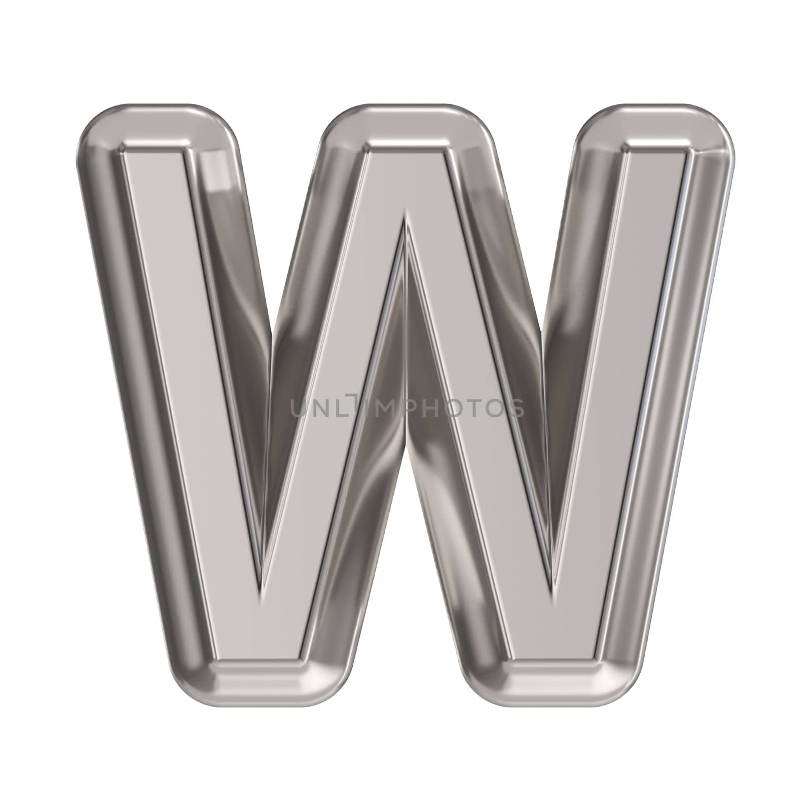 Steel font Letter W 3D rendering illustration isolated on white background