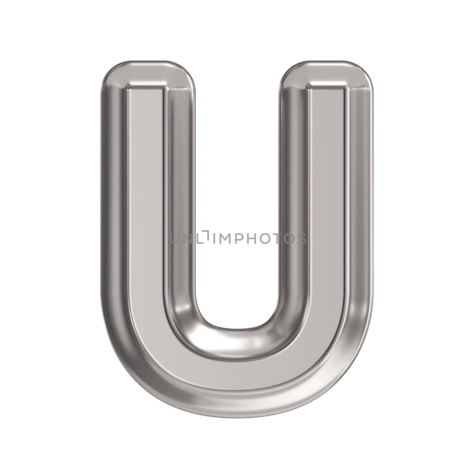 Steel font Letter U 3D rendering illustration isolated on white background