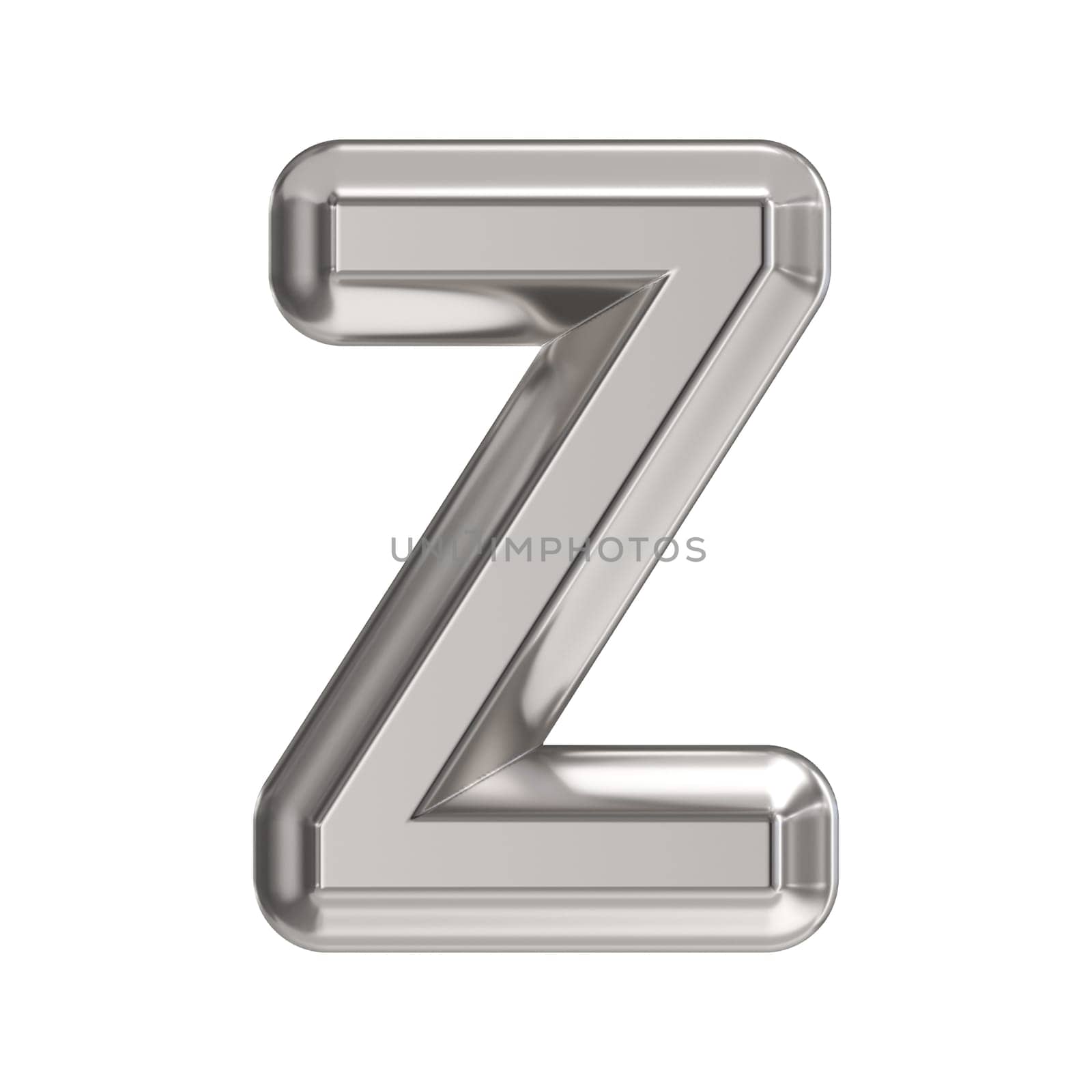 Steel font Letter Z 3D rendering illustration isolated on white background