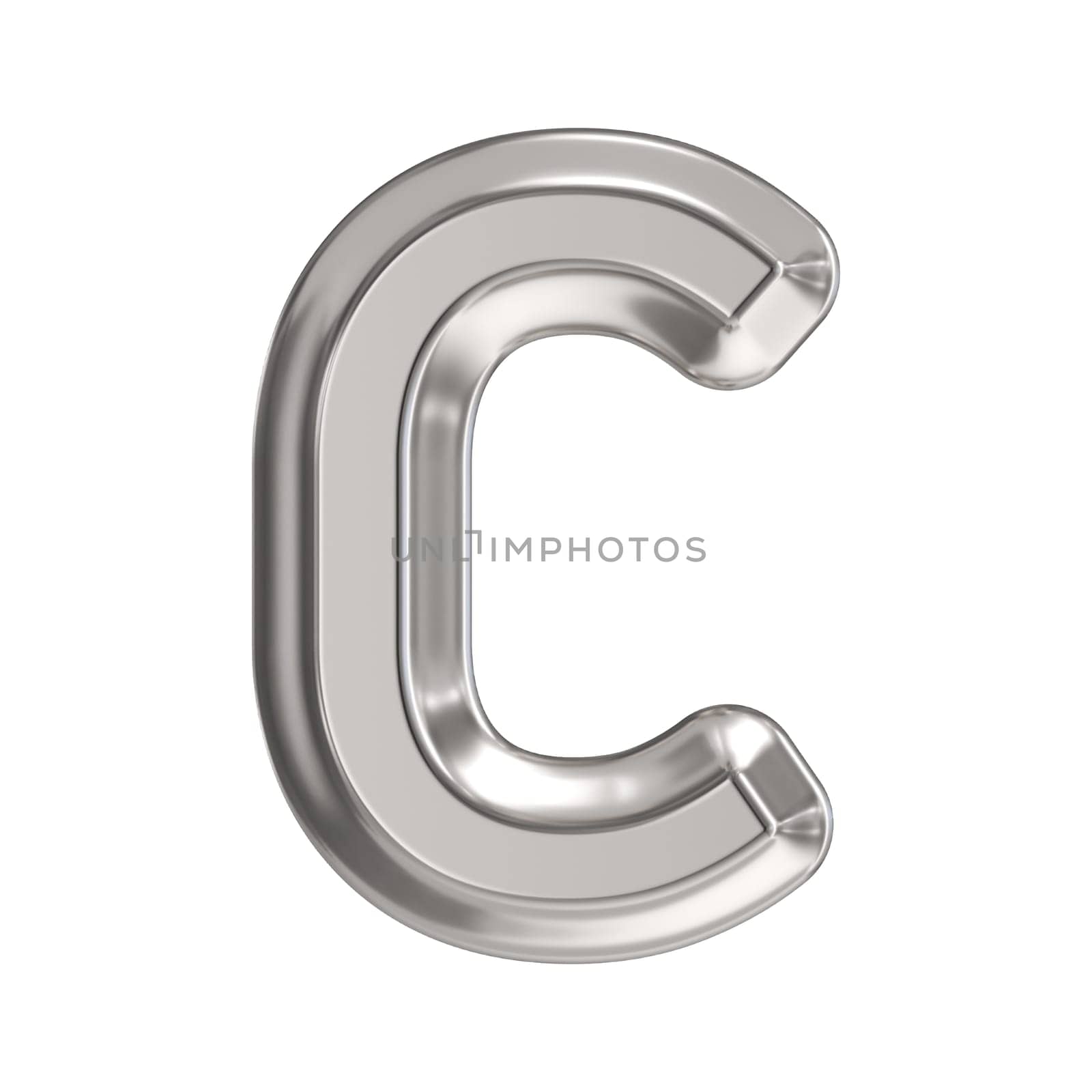 Steel font Letter C 3D rendering illustration isolated on white background