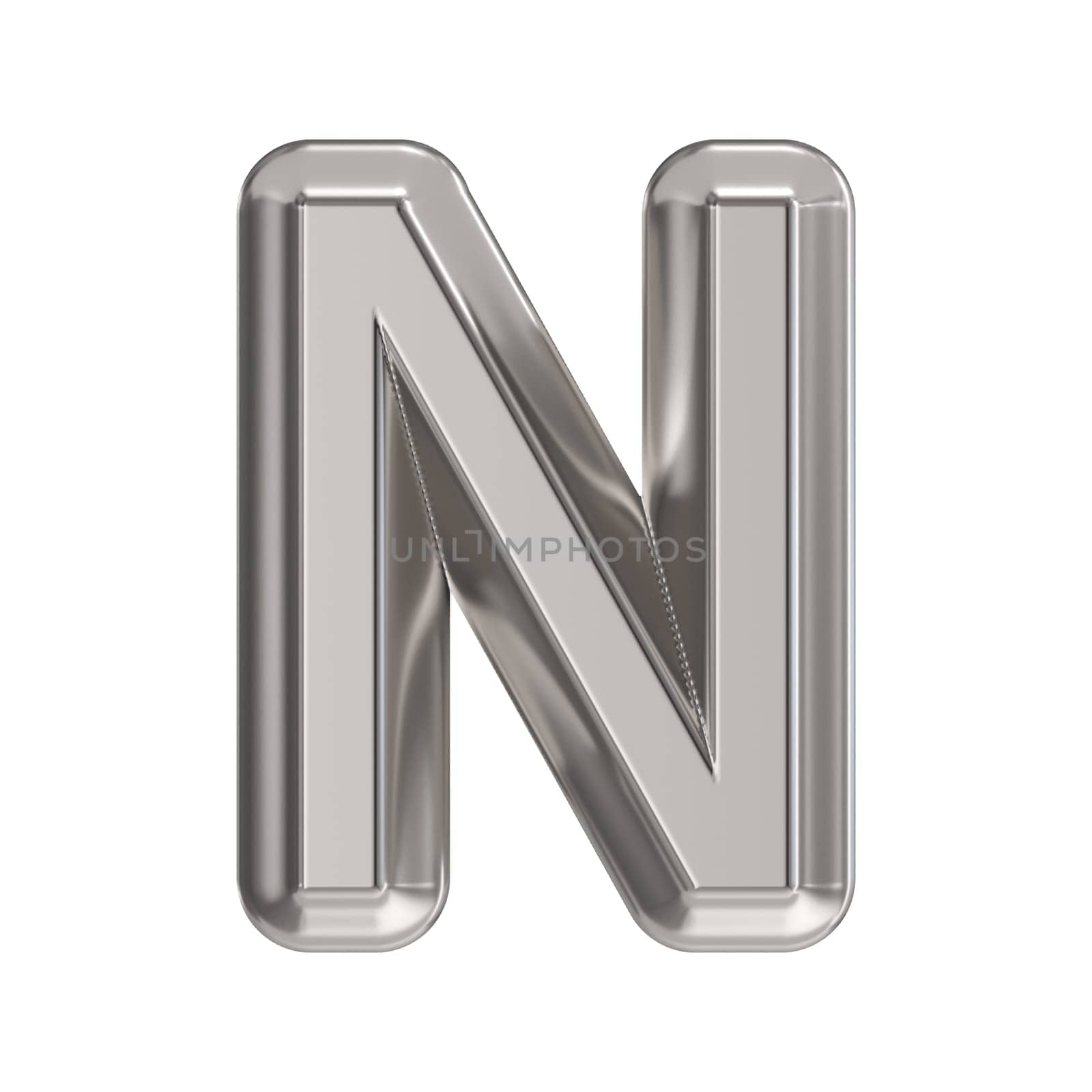 Steel font Letter N 3D rendering illustration isolated on white background