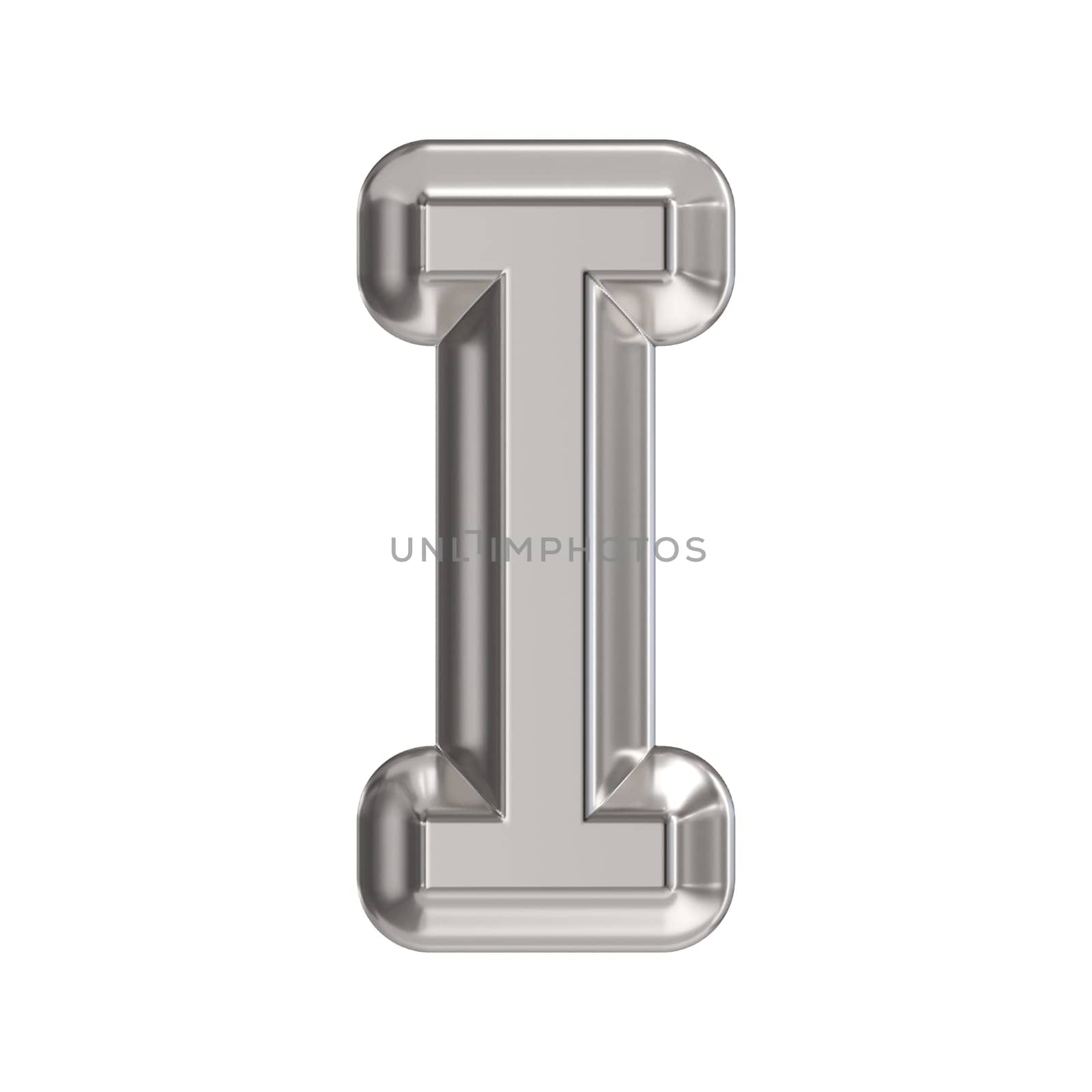Steel font Letter I 3D rendering illustration isolated on white background