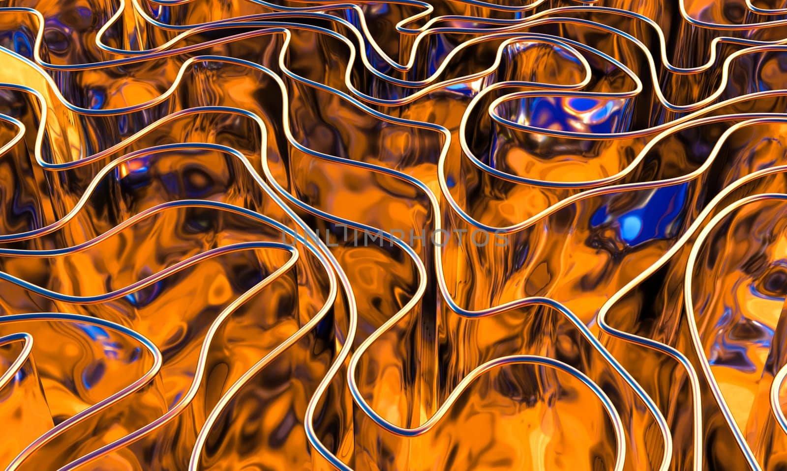 abstract background of voluptuous reflective metal waves. 3d render