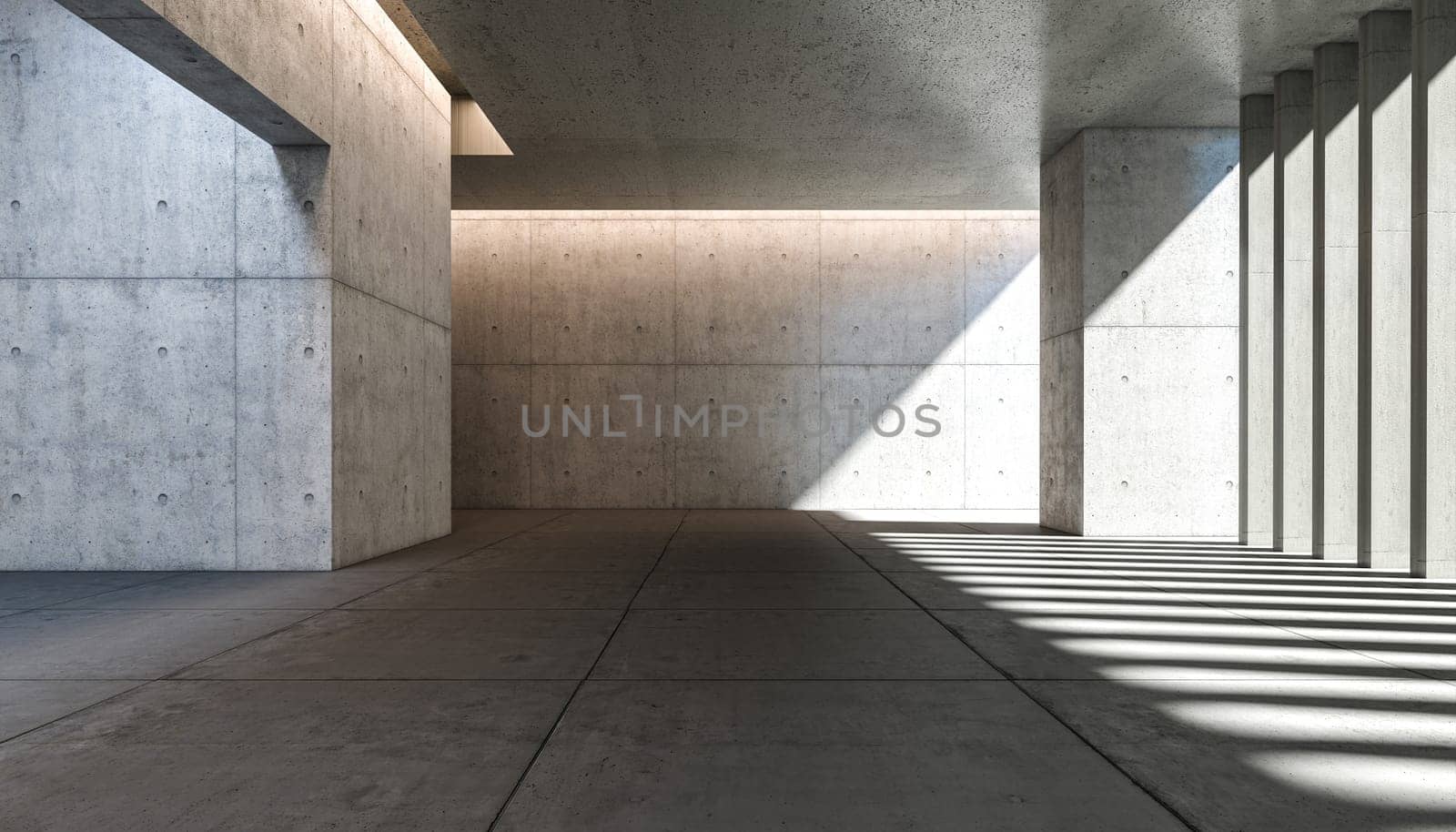 modern interior of a concrete space with light from outside. 3d render