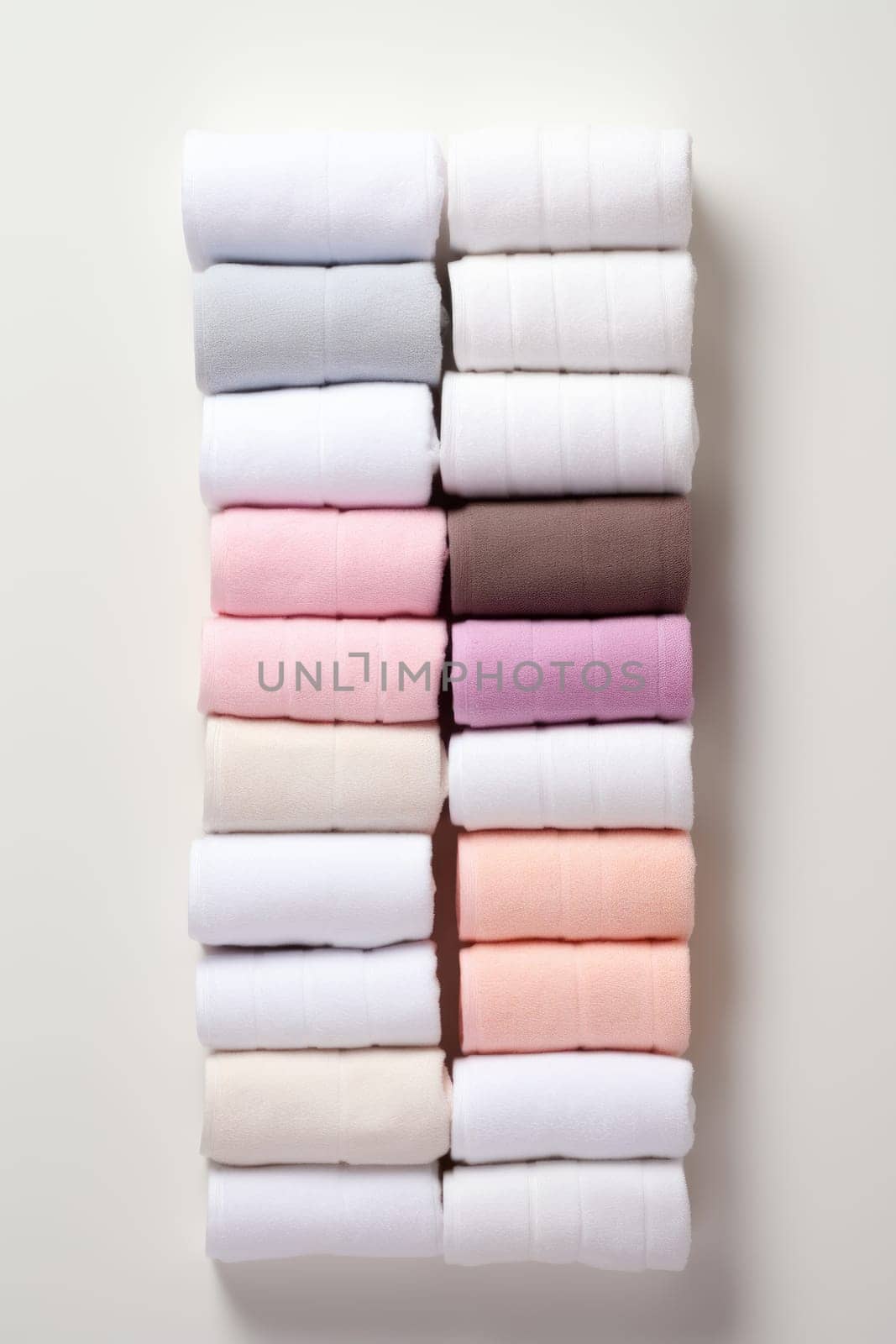 Stack of folded Towels on bright background. artificial art