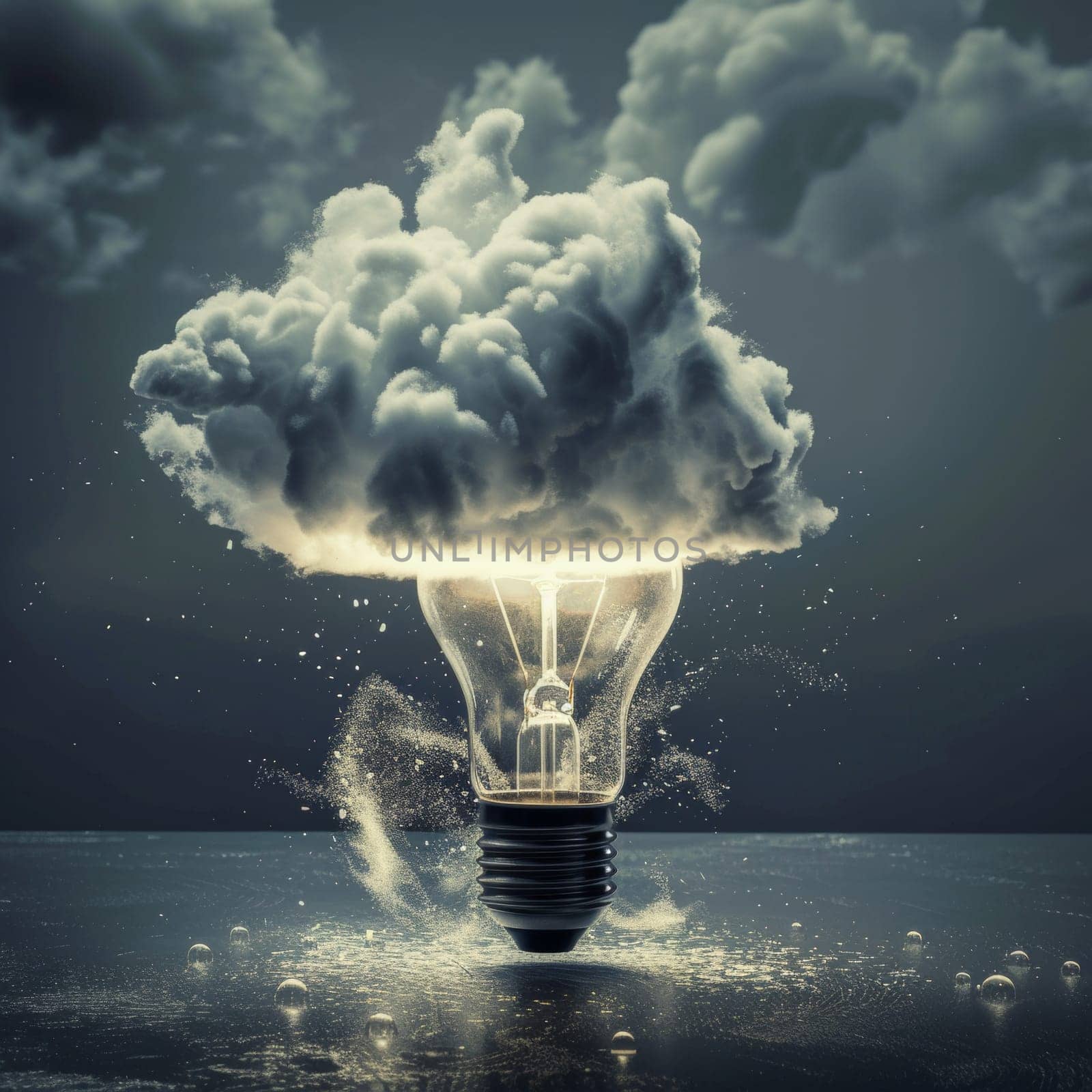 Lightbulb emitting a cloud of smoke, symbolizing stormy brainstorming and idea generation