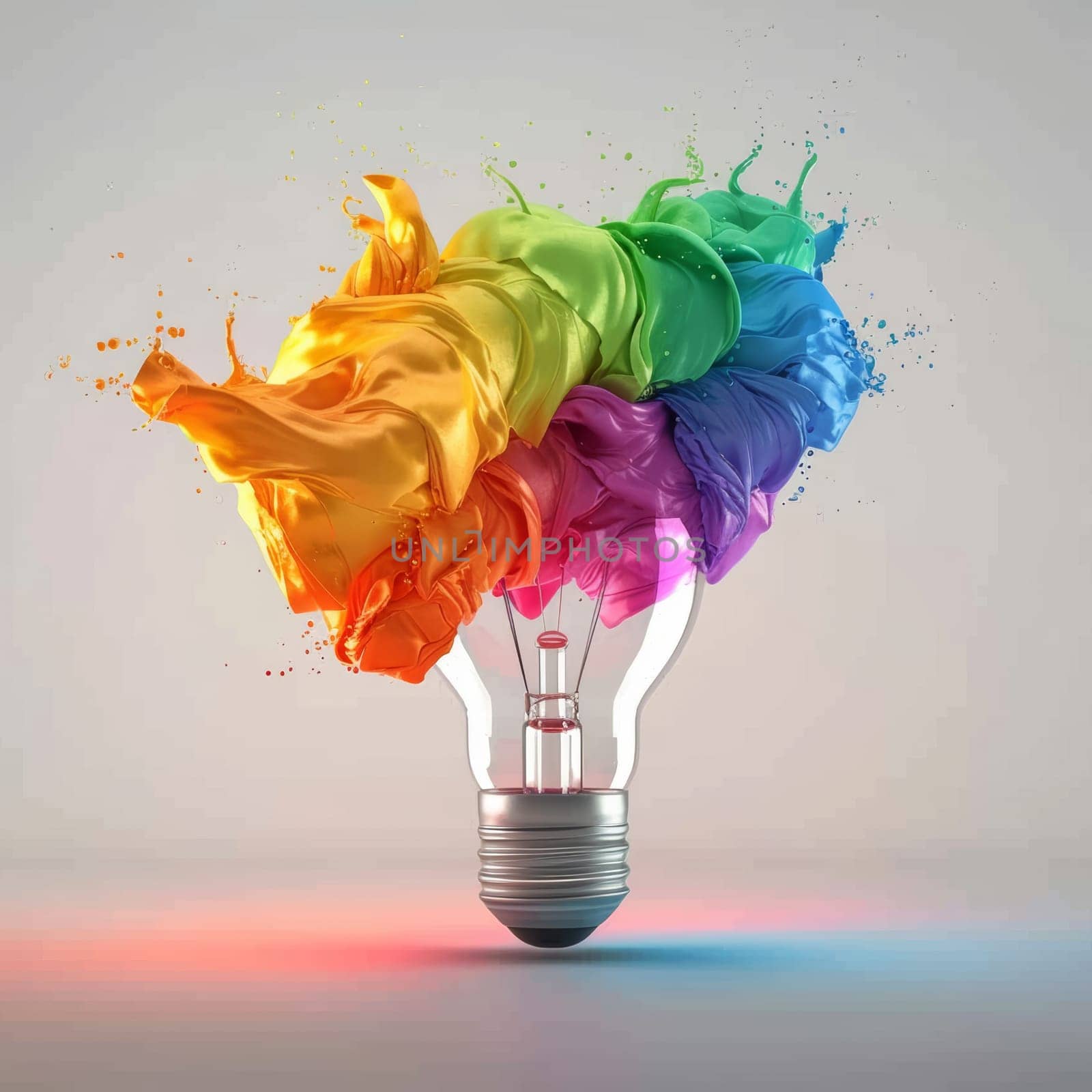 Lightbulb with an explosion of colorful smoke, representing the burst of creative inspiration
