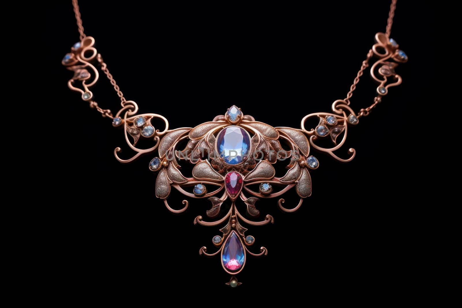 Magnificent Ornate necklace gem. Shiny jewelry. Generate Ai