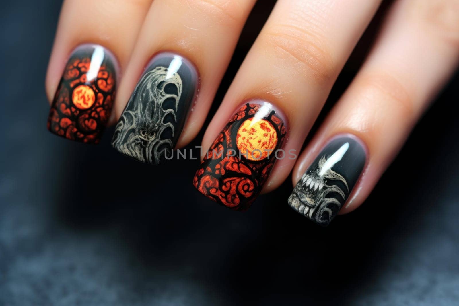 Hand boho manicure nails. Model design. Generate Ai