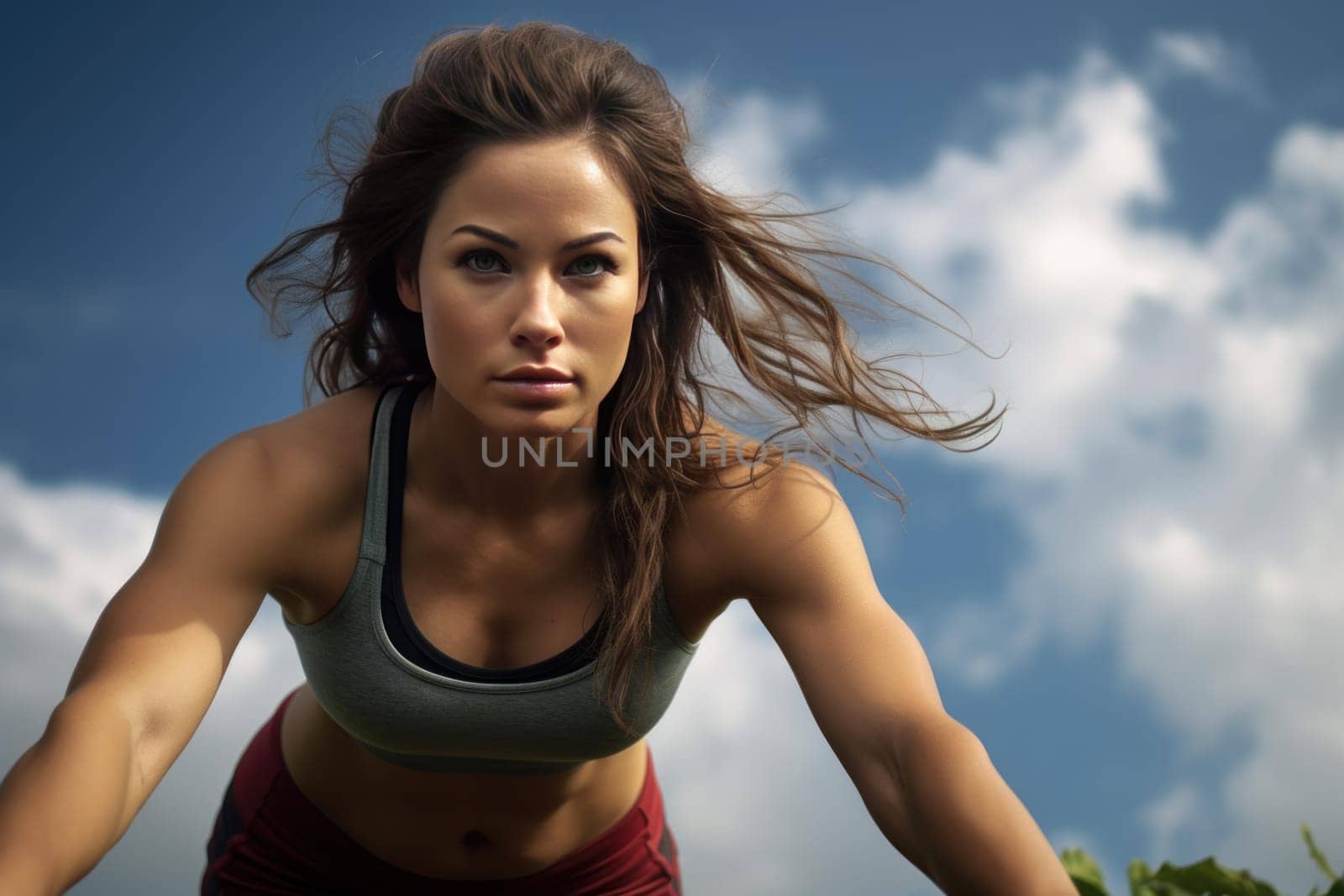 Outdoor fitness woman. Fit sport. Generate Ai