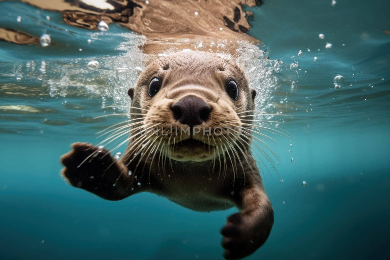Nimble Otter underwater. Nature animal wildlife. Generate Ai