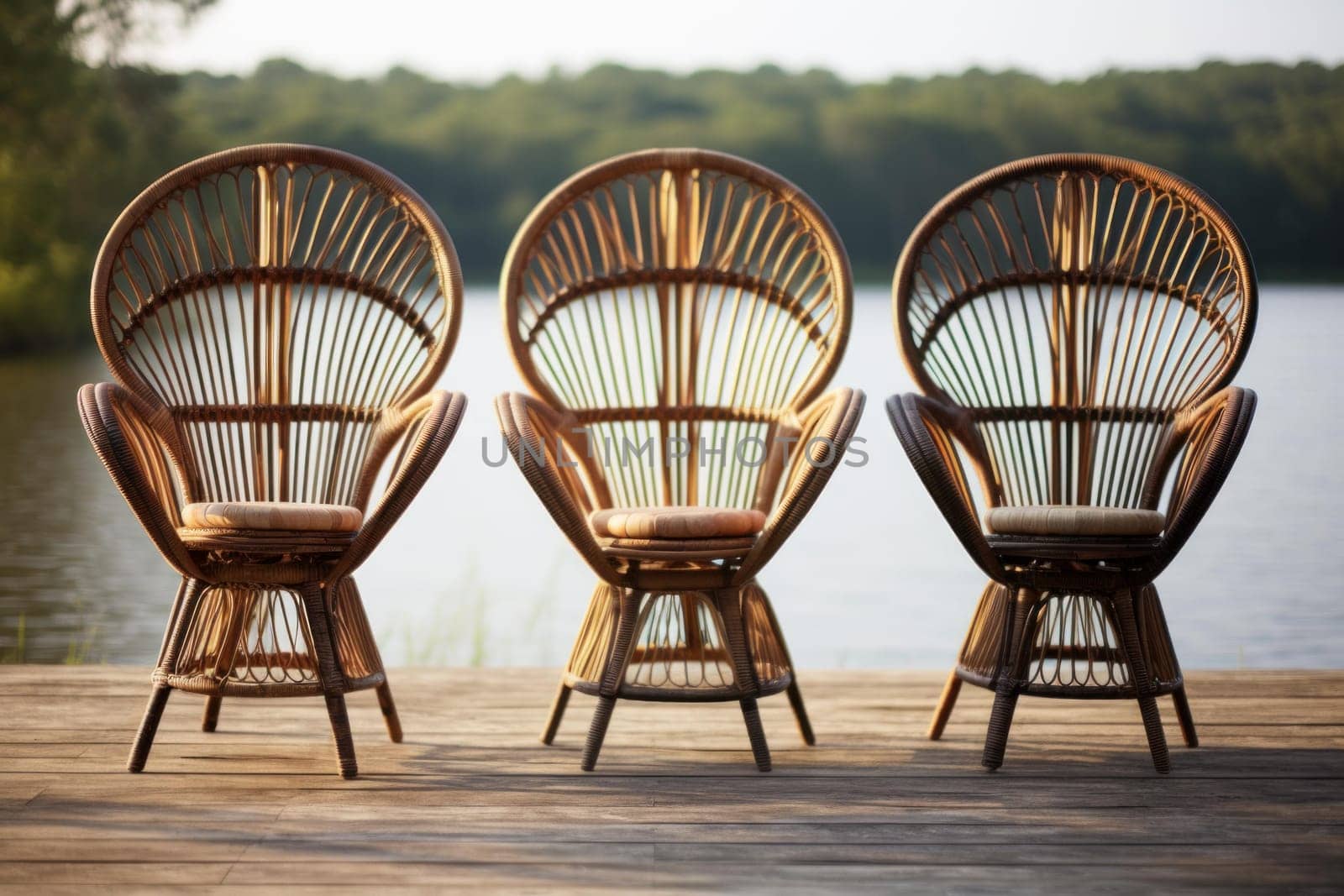 Outdoor rattan chairs. Terrace sofa. Generate Ai
