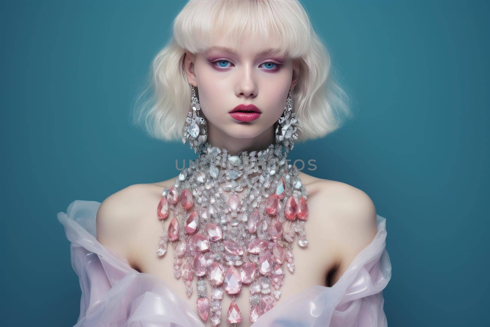 Exquisite Princess outfit gems dress. Cute art beautiful jewel stones. Generate Ai