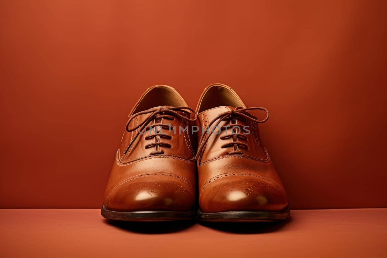 Brown pair shoes banner. Shiny male. Generate Ai