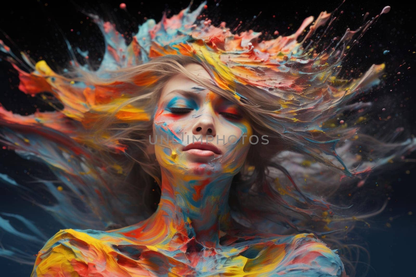 Expressive Colorful paint splatter. Rainbow wave. Generate Ai