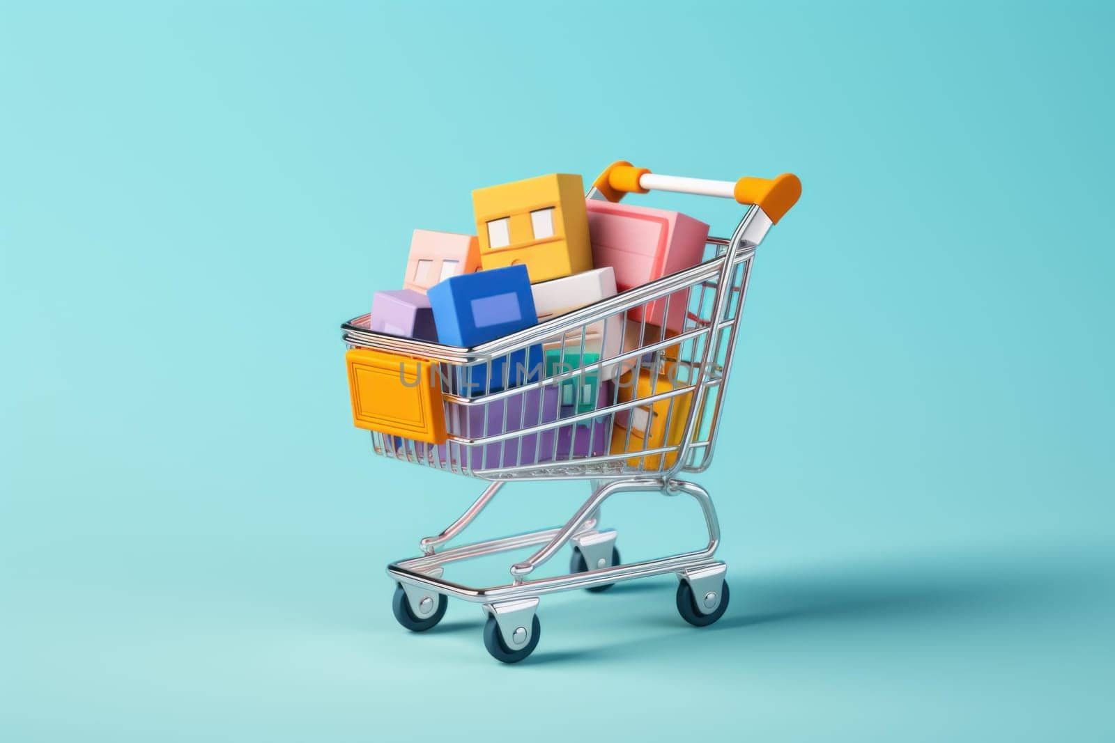 Portable Paper boxes shopping cart. Store trade. Generate Ai