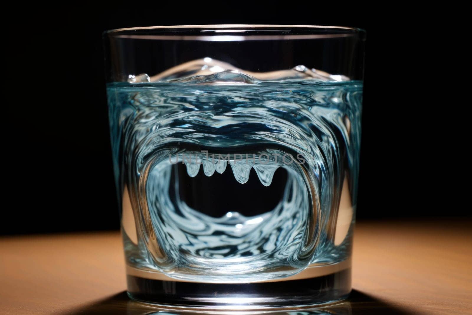 Intriguing Pareidolia phenomenon in glass of water. Crystal pure water with human face shape. Generate ai