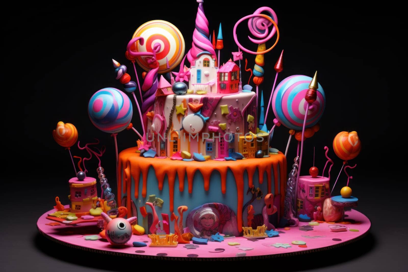 Colorful Party birthday cake. Sweet party. Generate Ai