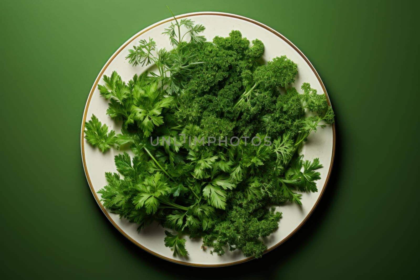Fresh parsley plate. Green healthy kitchen plant on wooden table. Generate ai