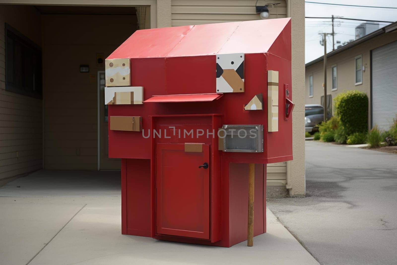 Sizable Parcel carton box at the entrance door. Post delivery service cardboard order. Generate ai