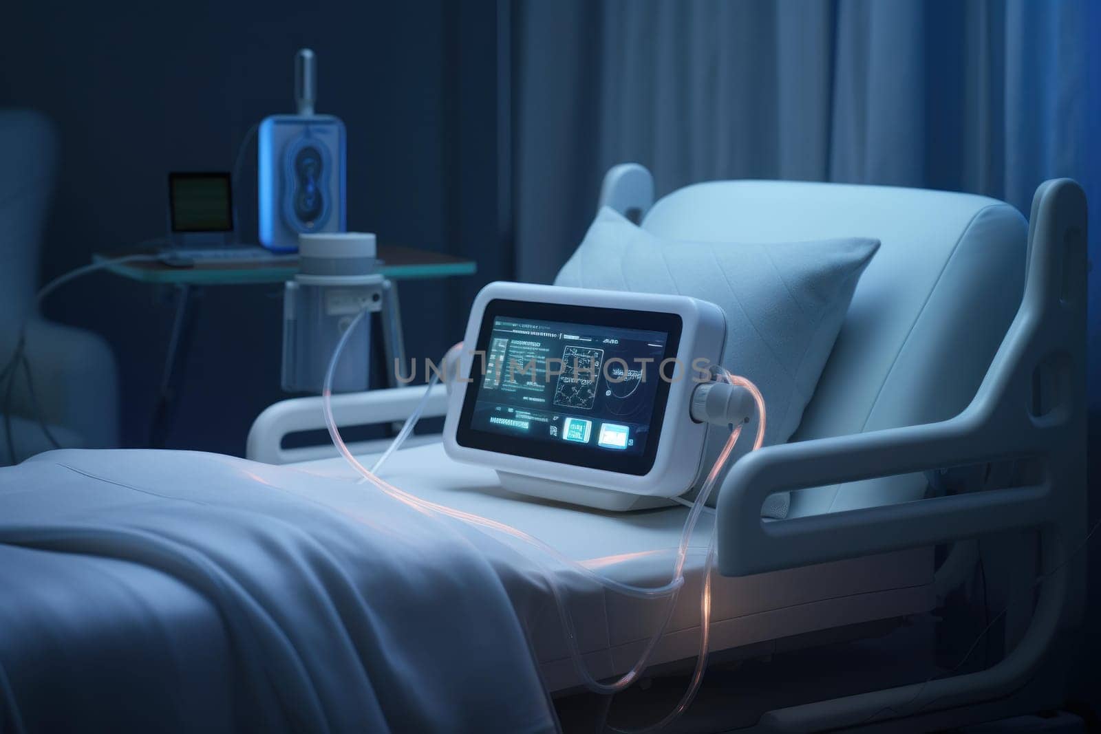 Innovative Patient connected monitoring. Patient help remote. Generate Ai