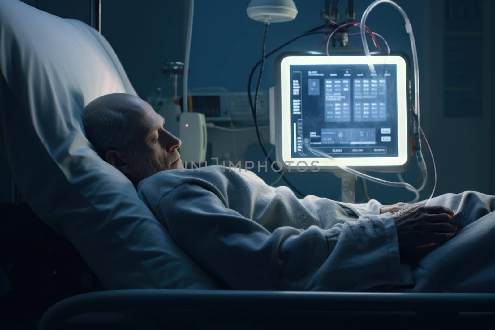 Patient connected monitoring. Patient help remote. Generate Ai