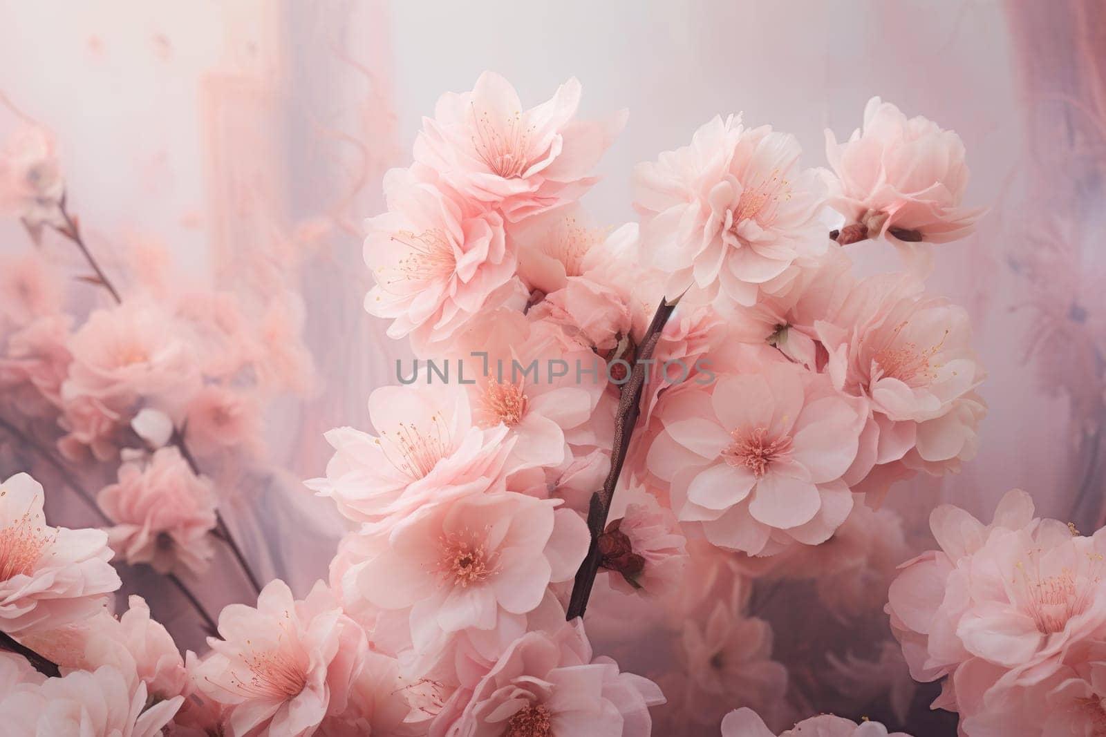 Luxurious Pastel pink flowers in silk textile. Floral art elegant soft delicate. Generate Ai
