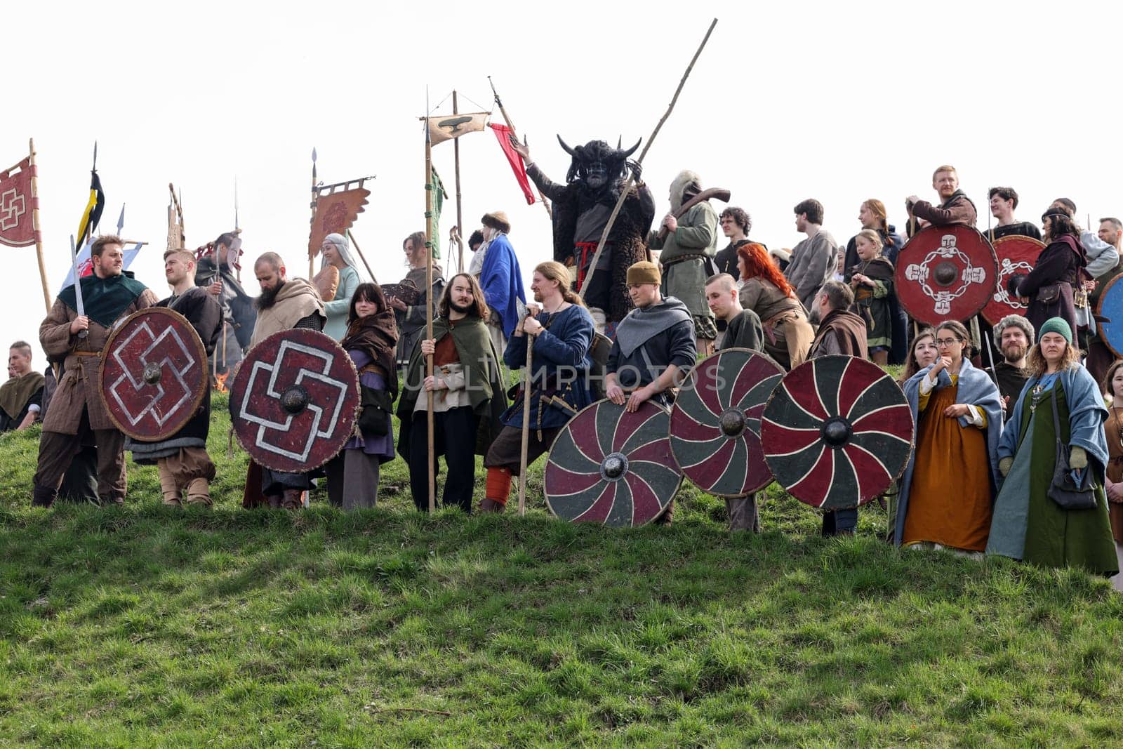 Krakow, Poland - April 11, 2023: Unidentified participants of Rekawka - Polish tradition, celebrated in Krakow on Tuesday after Easter. Currently has the character of festival historical reconstruction