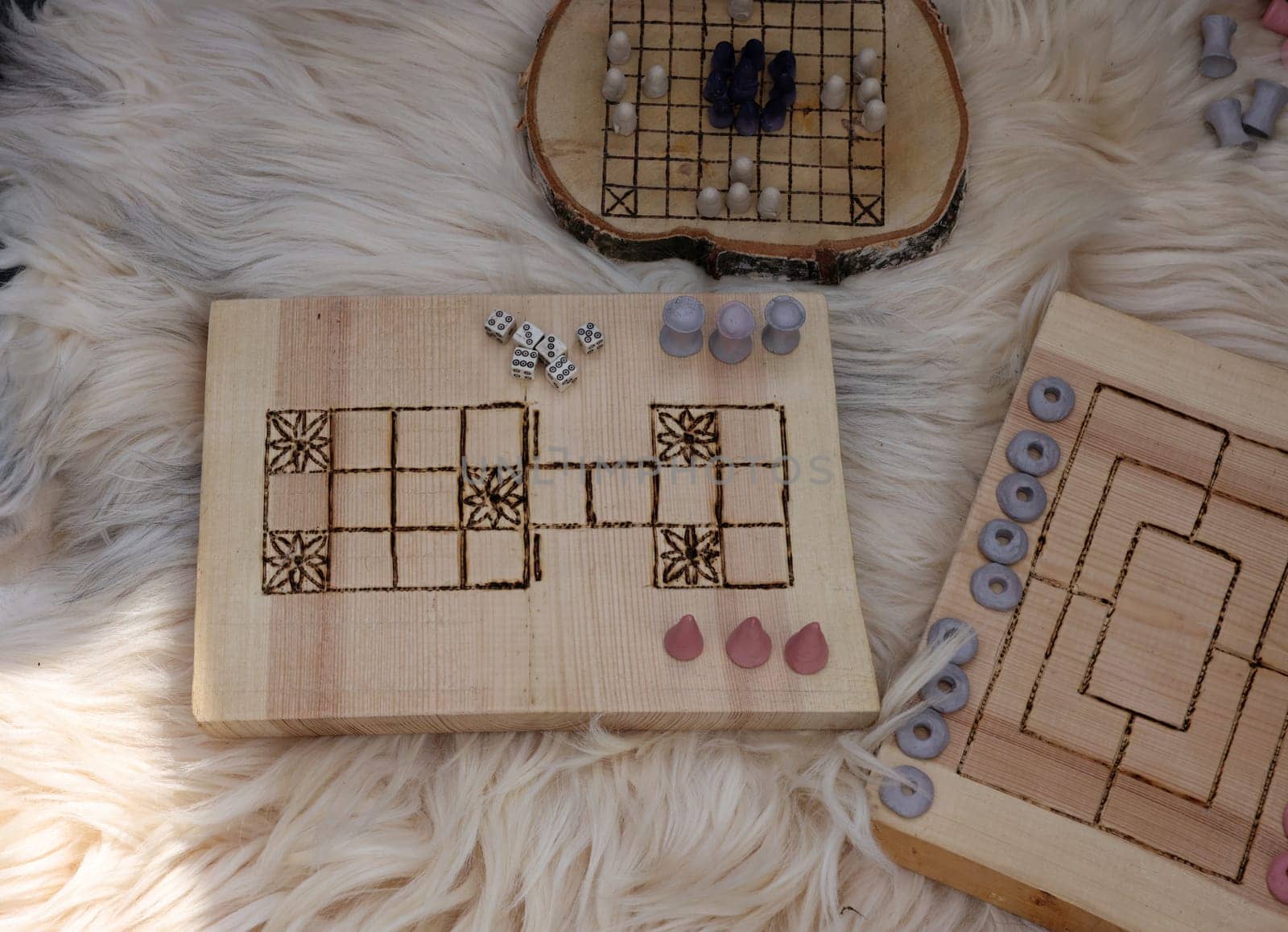 Cracow, Poland - April 11, 2023: Ancient board games in knight camp at the festival of historical reconstruction