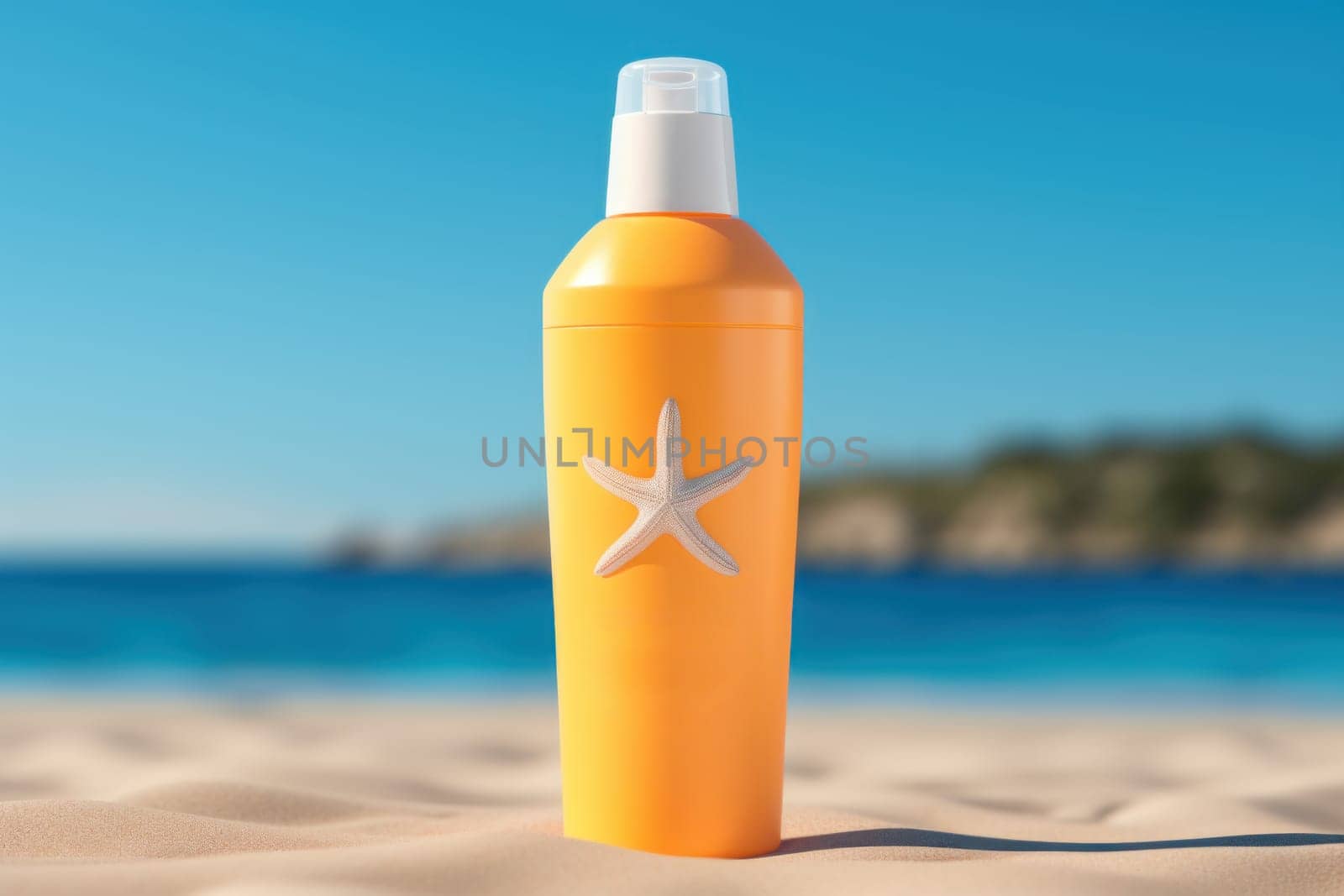 Protective Sunscreen bottle. Cosmetic design health. Generate Ai