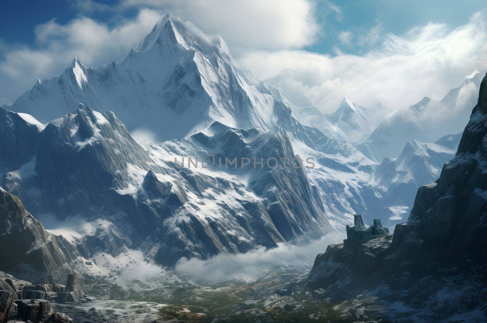 Breathtaking Massive avalanche mountains. Nature ice hiking. Generate Ai