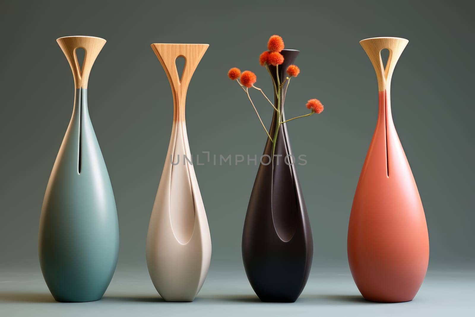 Minimalist Modern vases set. Ceramic nordic plant. Generate Ai