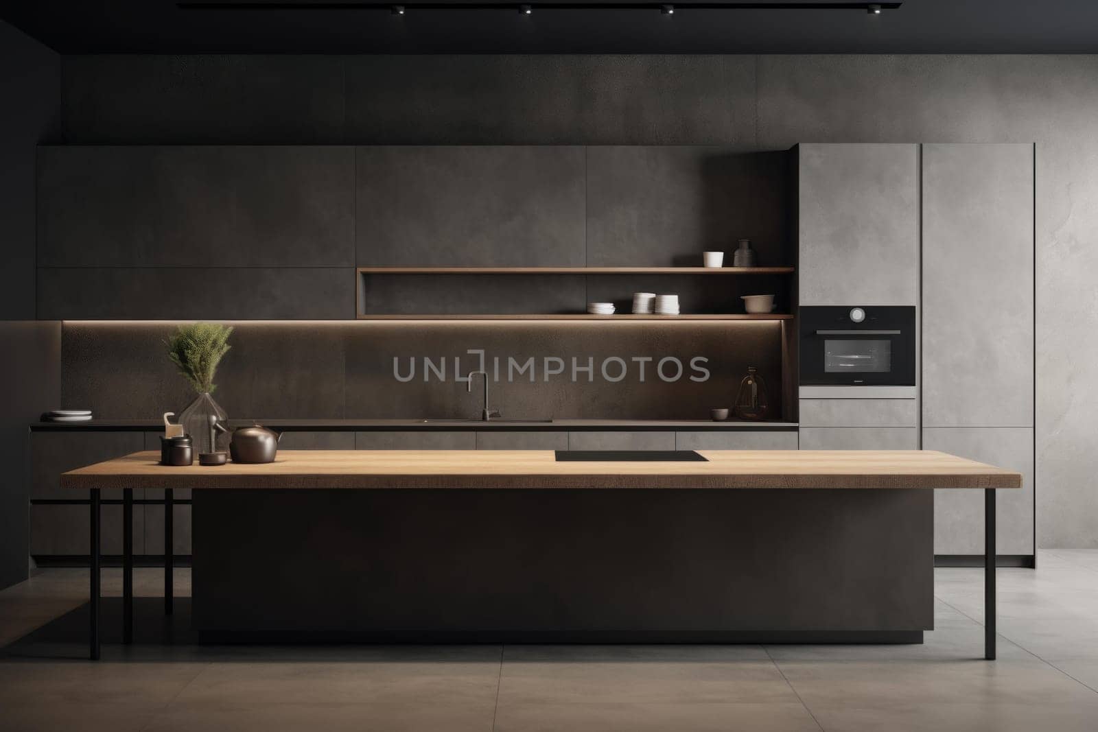 Contemporary Minimalistic kitchen. Poster decor room. Generate Ai