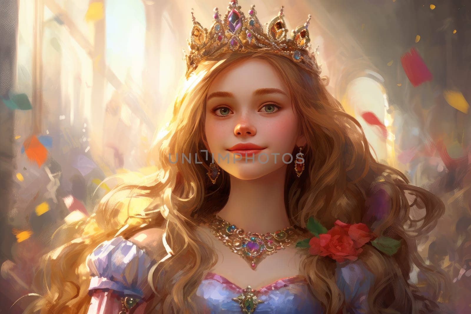 Fiery Joyful girl princess. Cute little fun with fashion clothing. Generate Ai