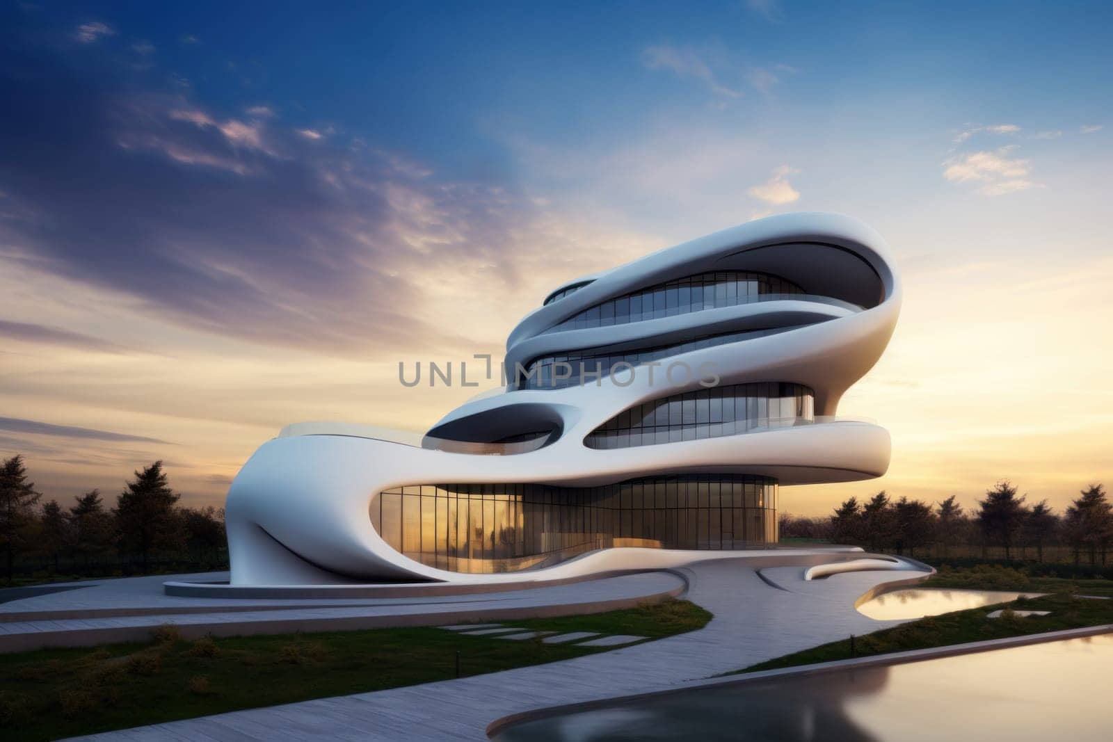Innovative Modern architecture facade wave style. New shape geometry edifice. Generate Ai
