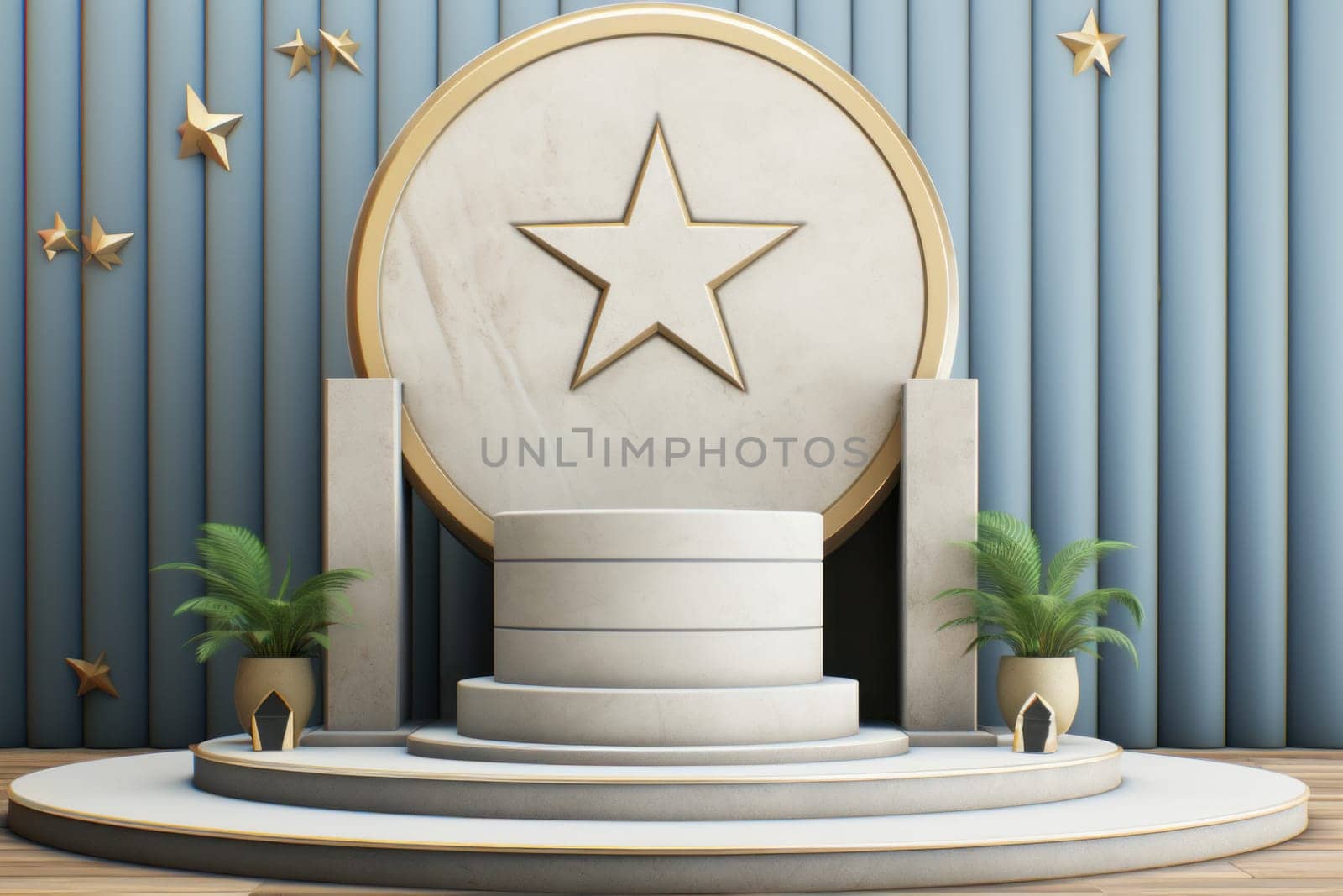 Versatile Wood podium stage pastel. Show minimal wall. Generate Ai