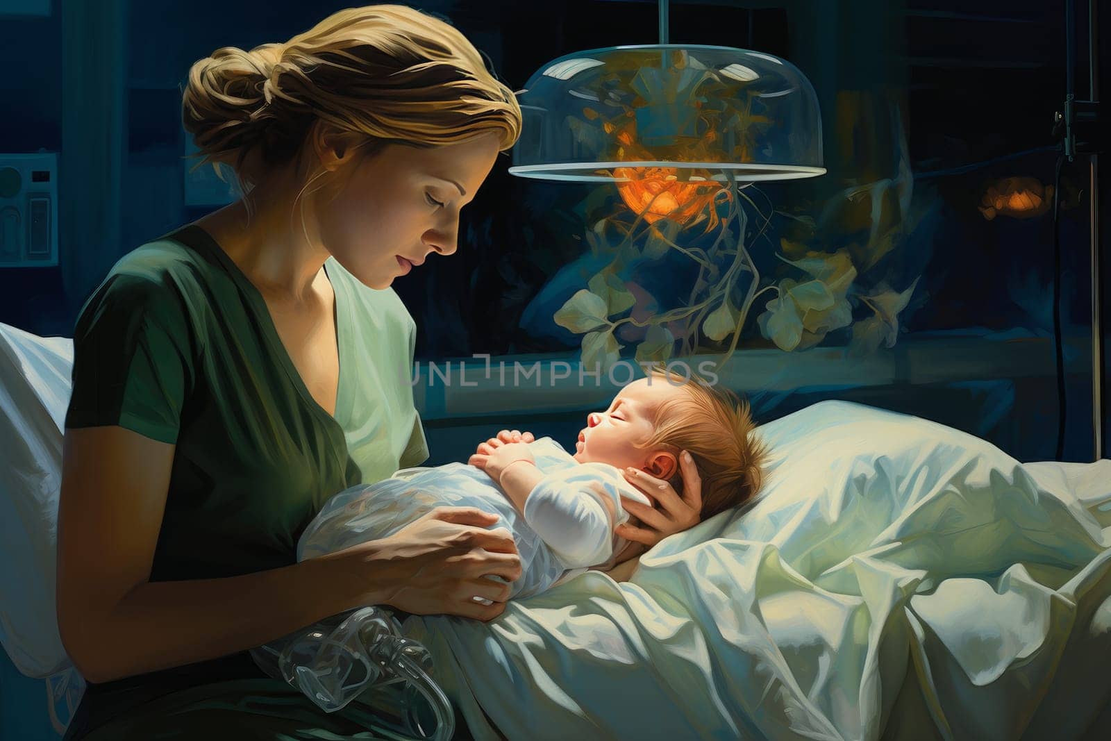 Protective Mother newborn baby. New family. Generate Ai