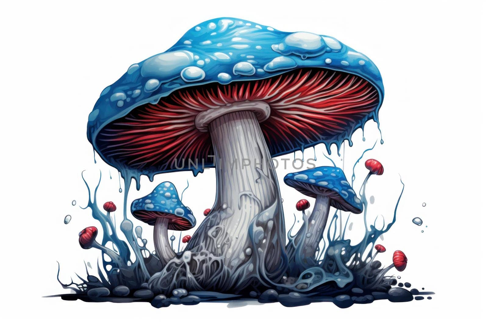 Aqueous Blue mushroom illustration. Forest autumn organic. Generate Ai