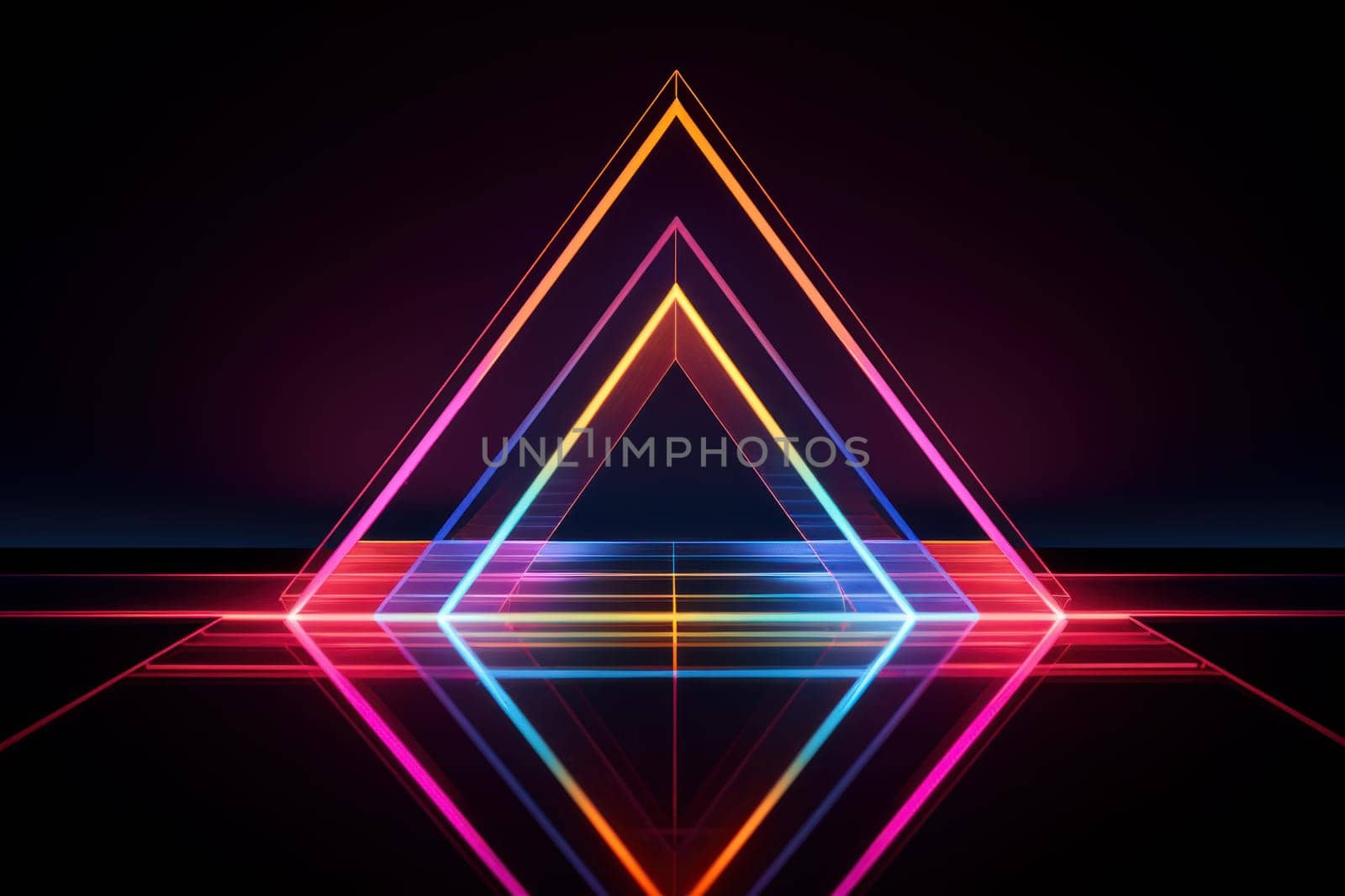 Kaleidoscopic Geometric neon. City wall laser. Generate Ai