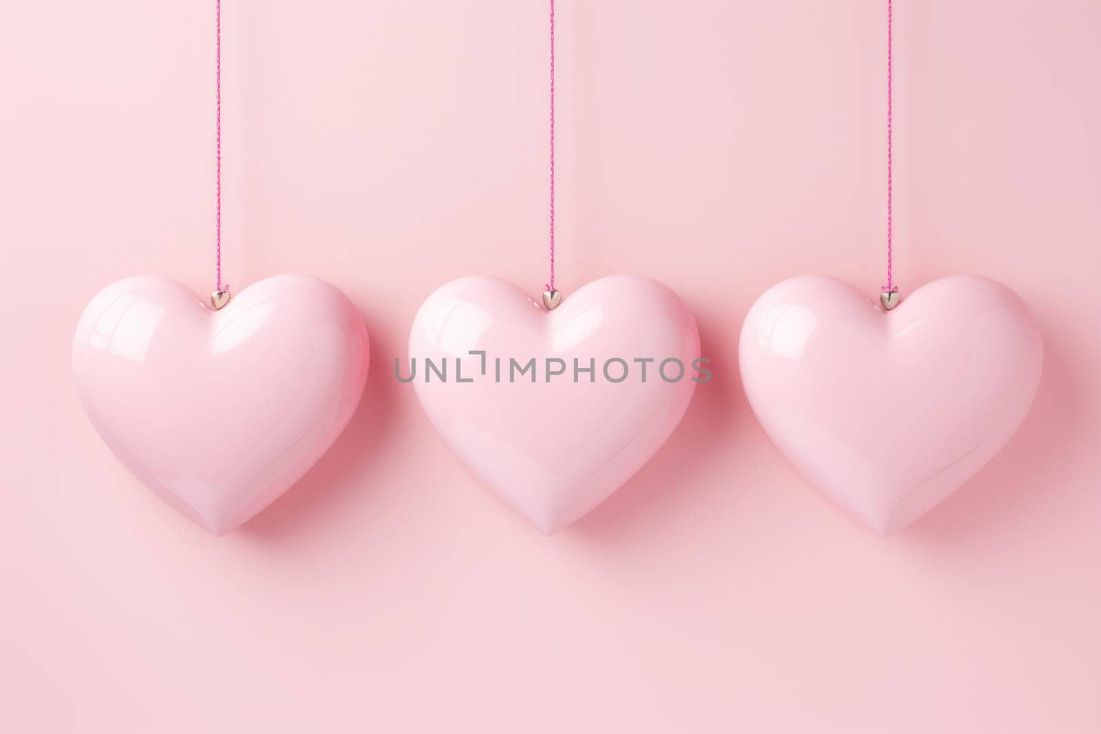 Artistic Minimalistic hearts pastel pink. Multiple glossy little hearts on pink surface. Generate ai