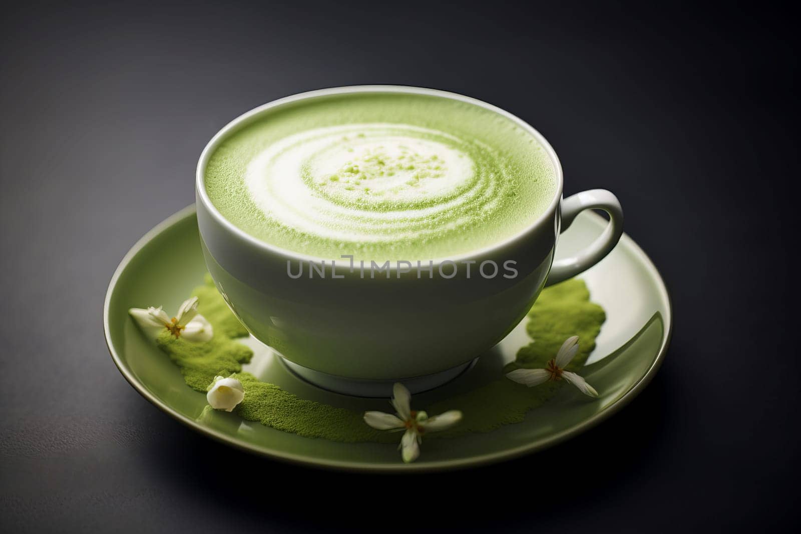 Wholesome Matcha latte. Milk green drink. Generate Ai