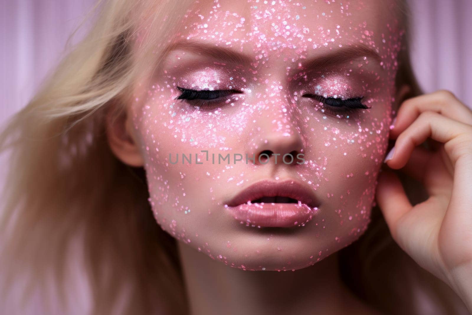 Posh Model pink glitter. Beauty portrait. Generate Ai