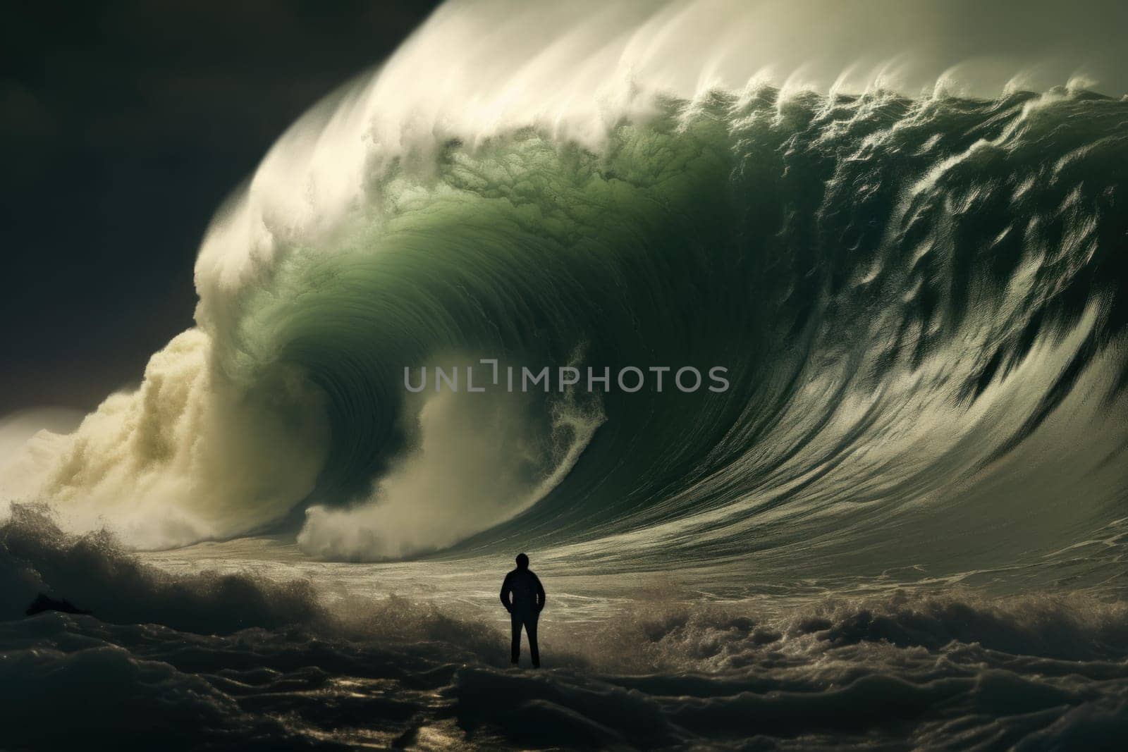 Solitary Alone person wave. People rain water. Generate Ai