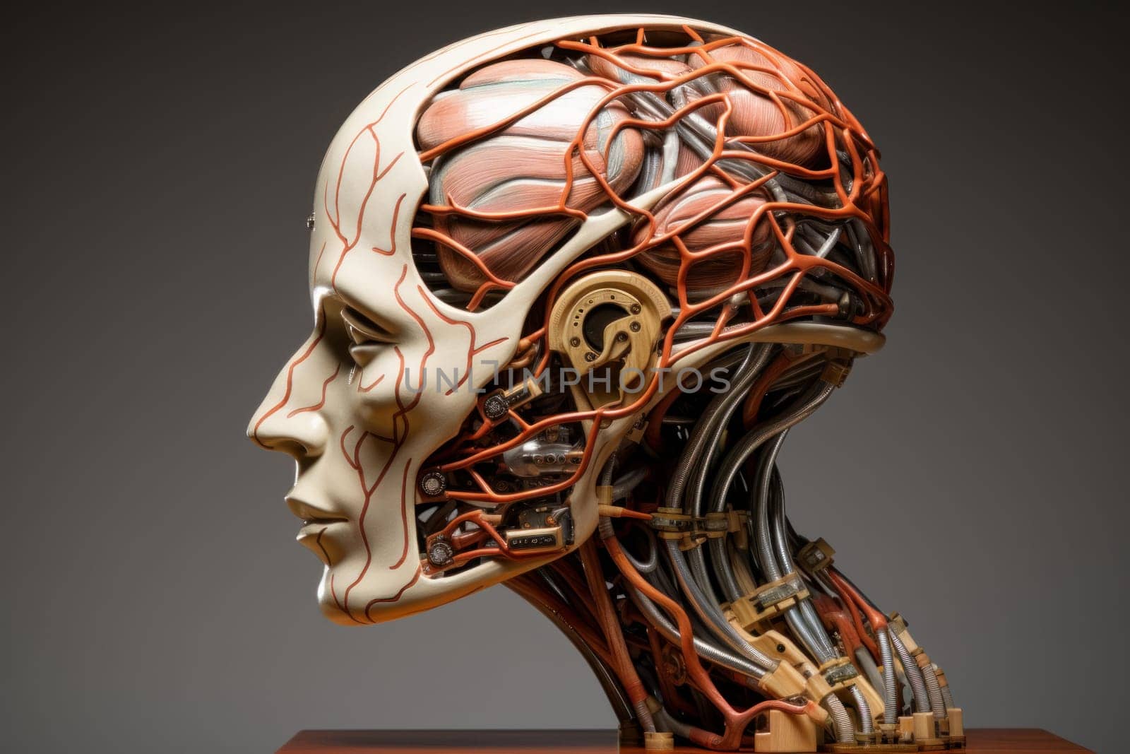 Person head neural. Brain future. Generate Ai