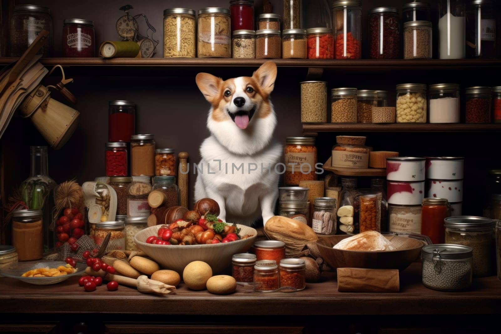 Pet food pot kitchen. Meat canine. Generate Ai