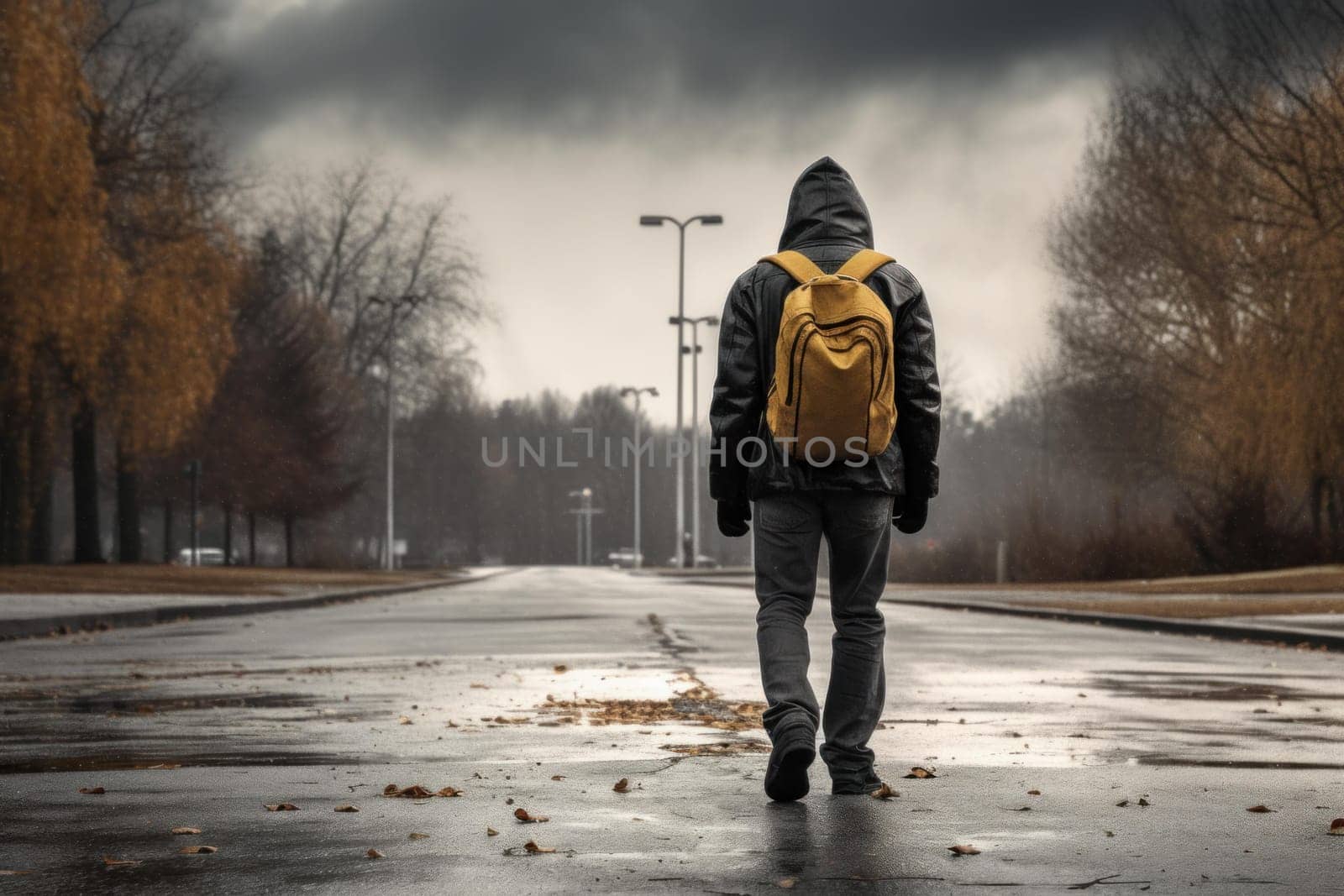 Person walking park. Mature road. Generate Ai