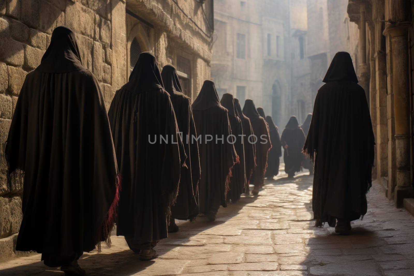 Historical Pharisees on street jerusalem. Cross religion. Generate Ai