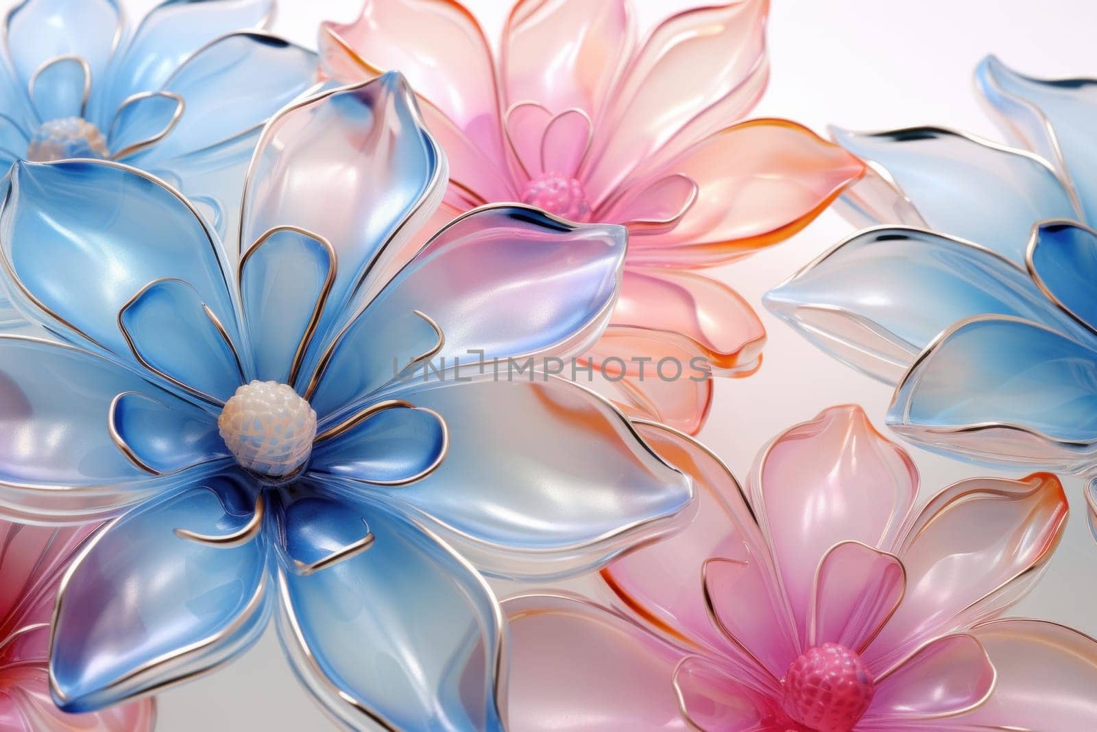 Flowers crystal sphere. Water moss grass. Generate Ai