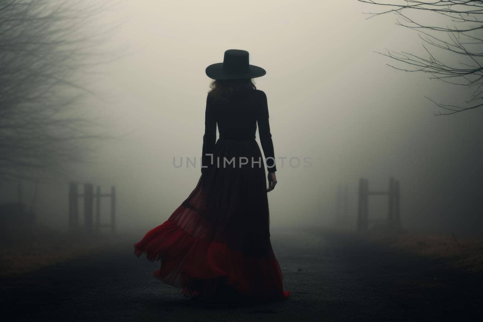 Ethereal Photo woman fog face. Female dark light. Generate Ai