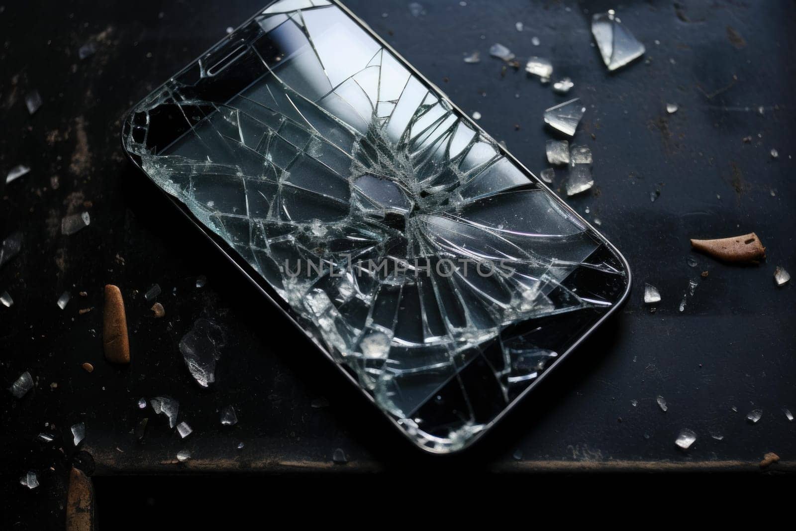 Jagged Phone broken glass. Serious cracks on digital smartphone display. Generate ai